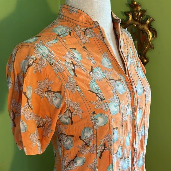 vintage 70s John Kloss orange apple print cotton zip front dress - Picture 2 of 6